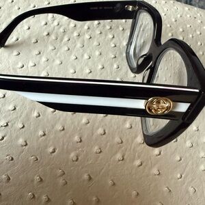 Gucci Frames Black and White Glasses with Gold Accent